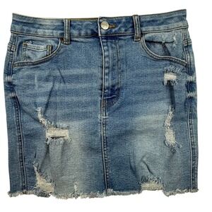 Wax Jean Mini Skirt Distressed Denim Mini Skirt Frayed Hem M Y2K Edgy street